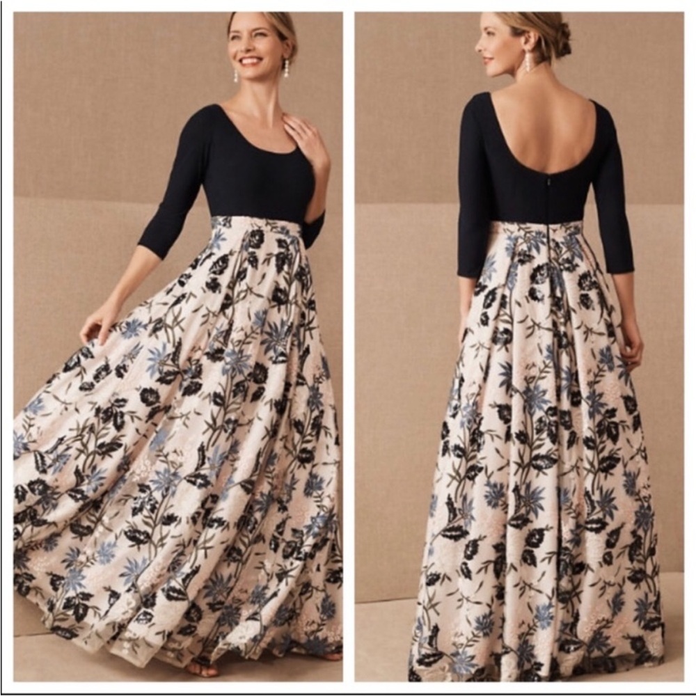 BHLDN Black Bodice with Cream Floral Maxi Skirt
